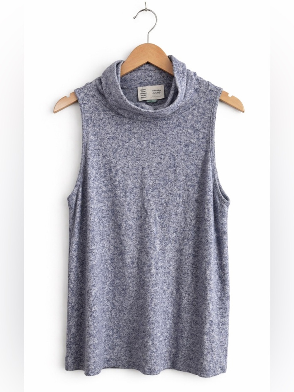 Saturday Sunday Cozy Mock Neck Tank Top in Heather Blue Medium Casual Anthro